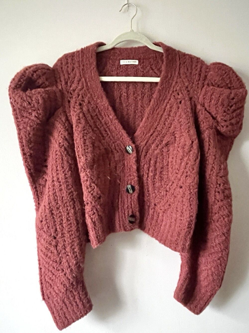 Ulla Johnson Odette Alpaca Cardigan Rosewood Puff Sleeve Size Large